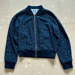 Kate Spade Reversible Bomber Jacket Small Blue Ditsy Floral